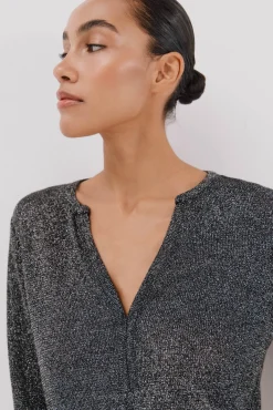 Cortefiel T-Shirts-Camiseta gola mao lurex Cinzento