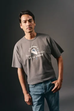 OOTO T-Shirts-Camiseta gráfica lavada Cinzento