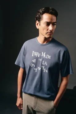 OOTO T-Shirts-Camiseta gráfica lavada Azul