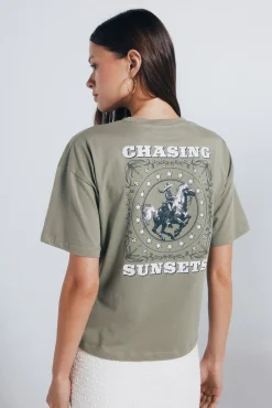 Springfield T-Shirts-Camiseta gráfica ocidental bege