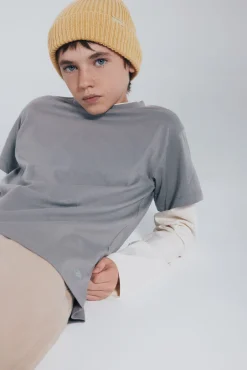 Springfield Kids T-Shirts-Camiseta manga comprida masculina de manga dupla cinzento