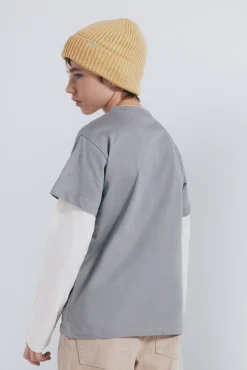 Springfield Kids T-Shirts-Camiseta manga comprida masculina de manga dupla cinzento