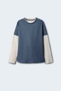 Springfield Kids T-Shirts-Camiseta manga comprida masculina de manga dupla azul