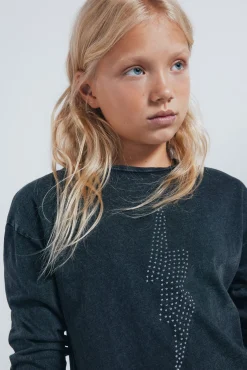 Springfield Kids T-Shirts-Camiseta manga comprida para menina com raios de diamante cinzento