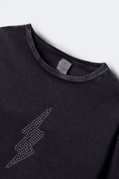 Springfield Kids T-Shirts-Camiseta manga comprida para menina com raios de diamante cinzento