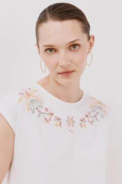 Cortefiel T-Shirts-Camiseta mangas estampada e bordada Multicolorido