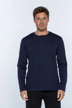 Punto Blanco Pijamas-Camiseta masculina de manga comprida azul