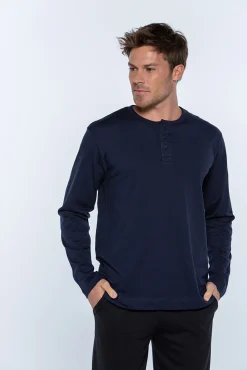 Punto Blanco Pijamas-Camiseta masculina de manga comprida azul