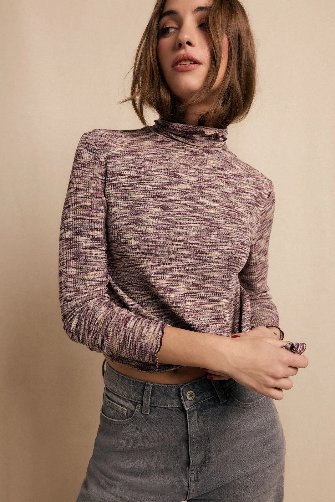 Slowlove T-Shirts-Camiseta melange de gola alta Roxo