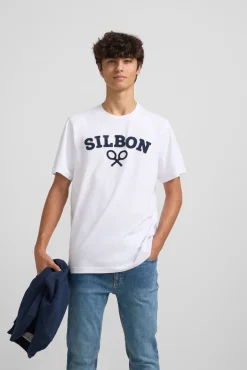 Silbon T-Shirts-Camiseta raquete meia Branco