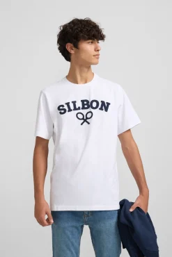 Silbon T-Shirts-Camiseta raquete meia Branco