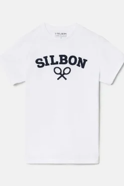 Silbon T-Shirts-Camiseta raquete meia Branco