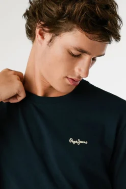 Pepe Jeans T-Shirts-Camiseta Regular Fit com Logotipo Bordado azul