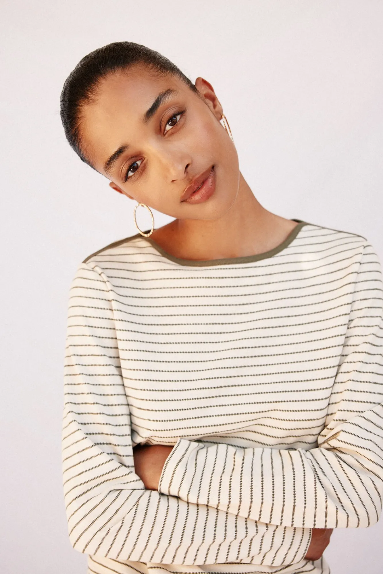 Cortefiel T-Shirts-Camiseta riscas com gola canoa Verde