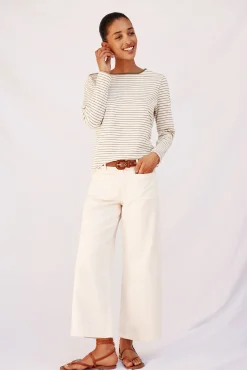 Cortefiel T-Shirts-Camiseta riscas com gola canoa Verde