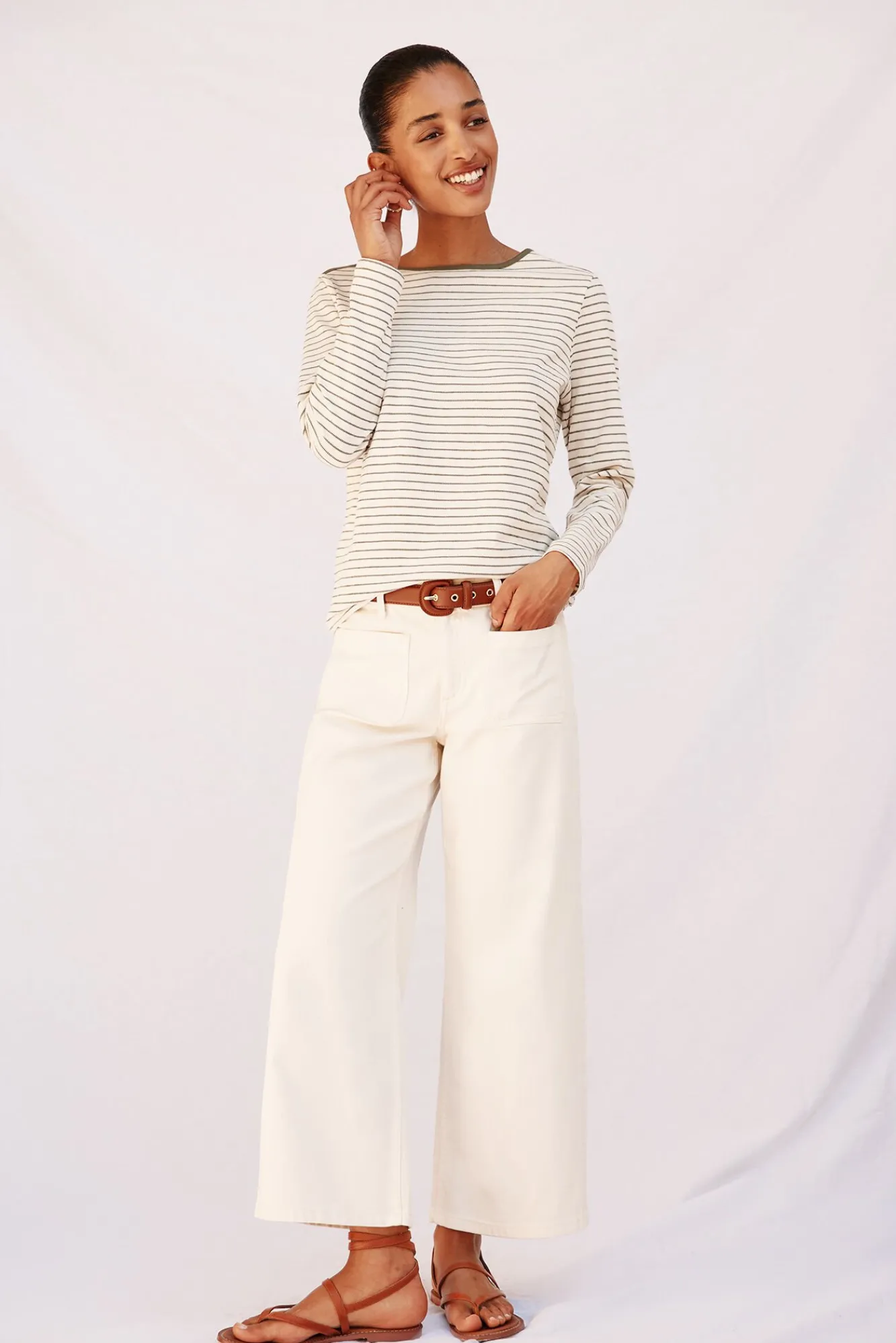 Cortefiel T-Shirts-Camiseta riscas com gola canoa Verde