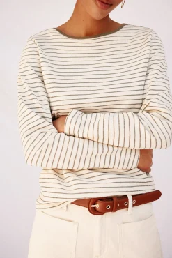 Cortefiel T-Shirts-Camiseta riscas com gola canoa Verde