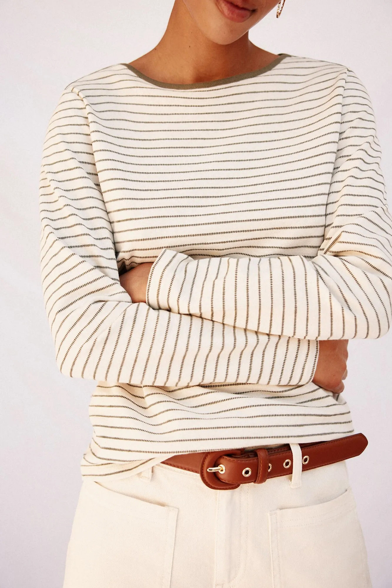 Cortefiel T-Shirts-Camiseta riscas com gola canoa Verde