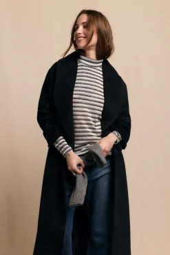 Slowlove T-Shirts-Camiseta riscas de lurex com gola alta Cinzento