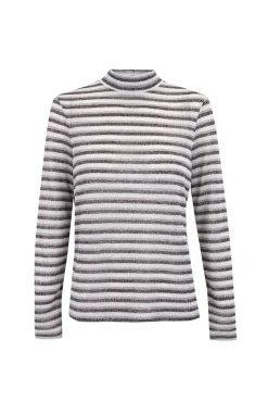 Slowlove T-Shirts-Camiseta riscas de lurex com gola alta Cinzento