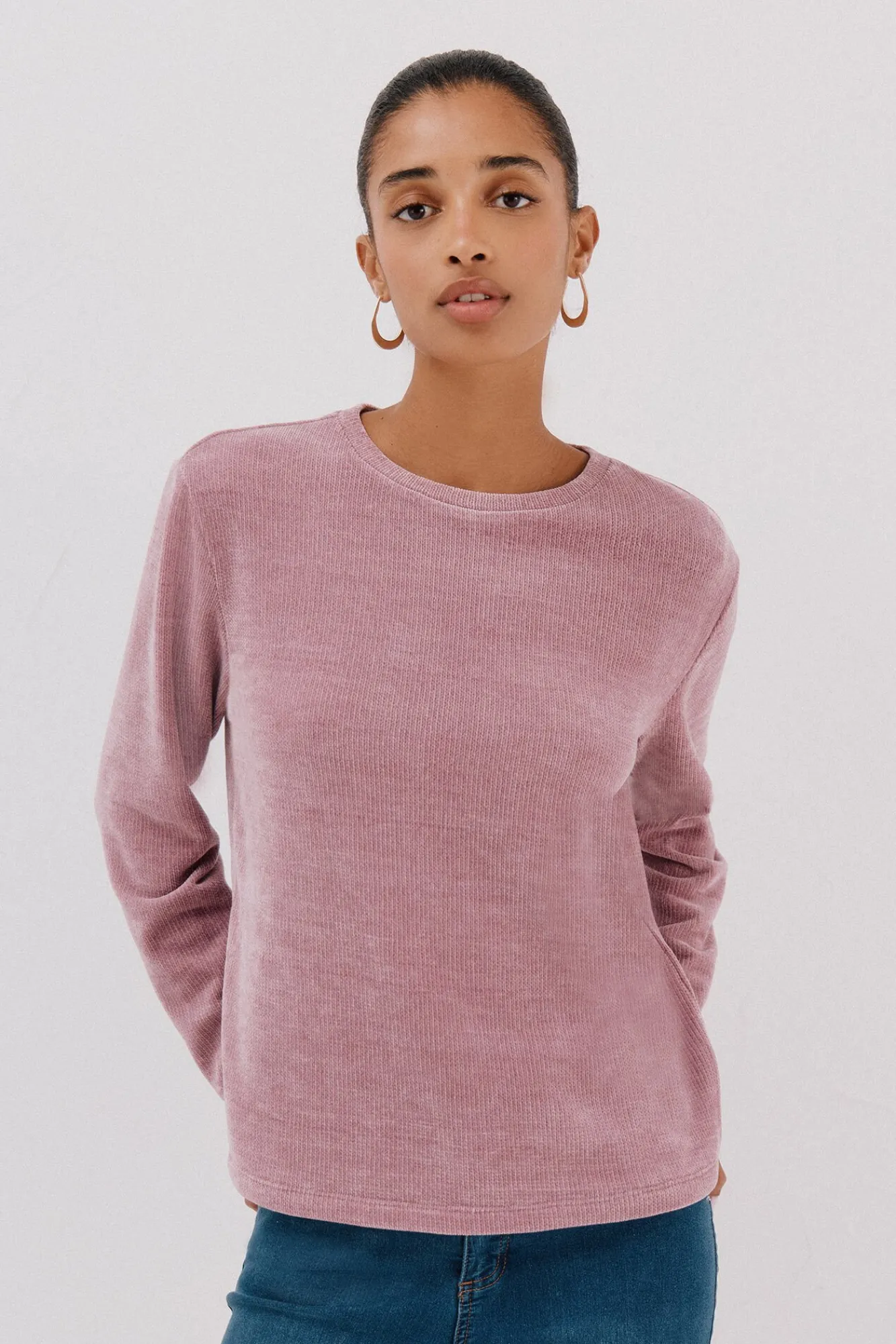 Cortefiel T-Shirts-Camiseta riscas em chenille Roxo