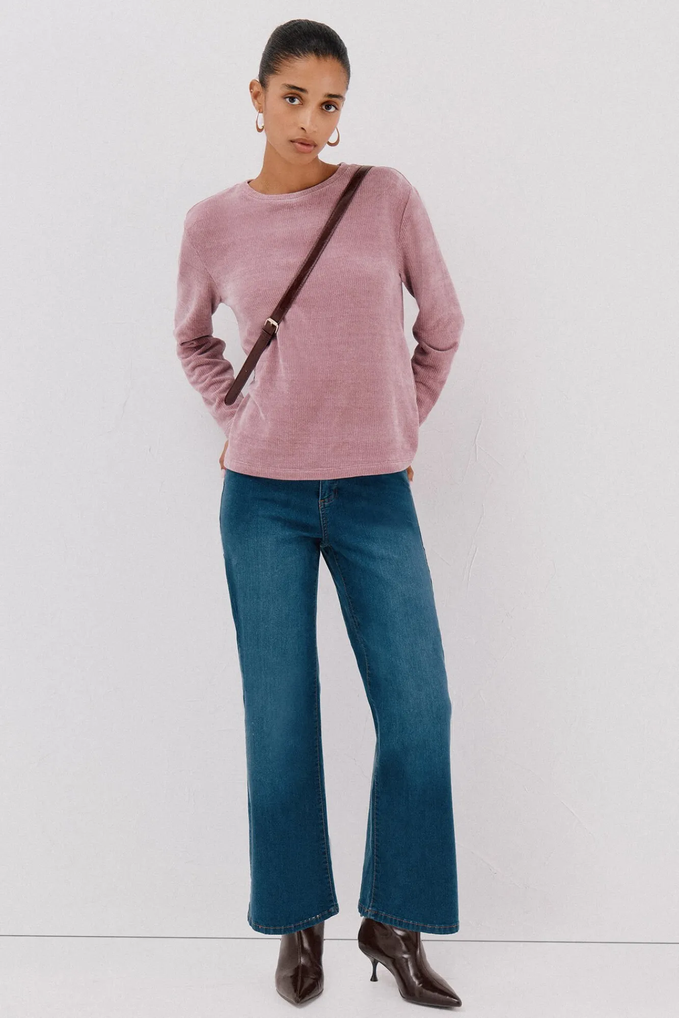 Cortefiel T-Shirts-Camiseta riscas em chenille Roxo