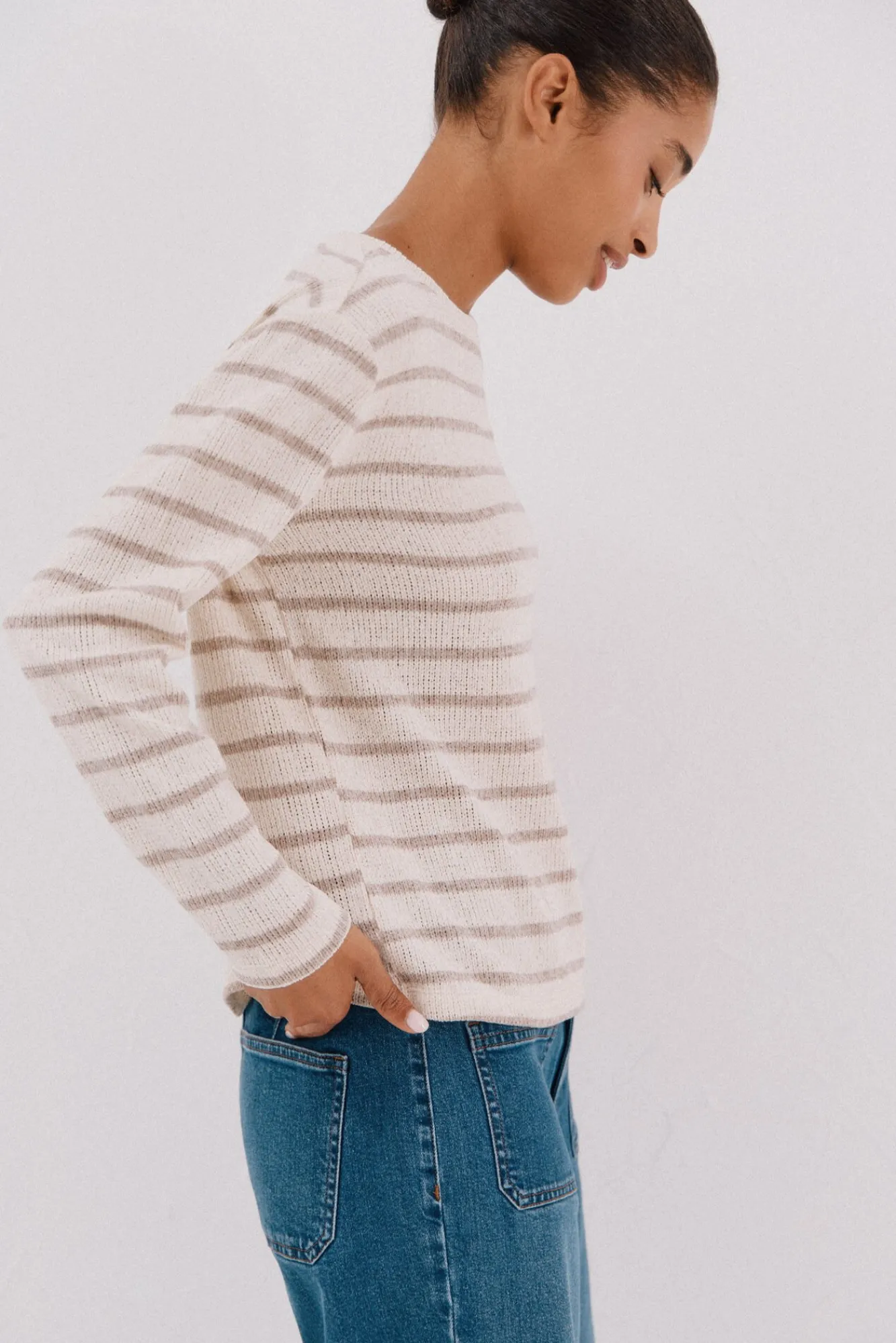 Cortefiel T-Shirts-Camiseta riscas em chenille Tostado