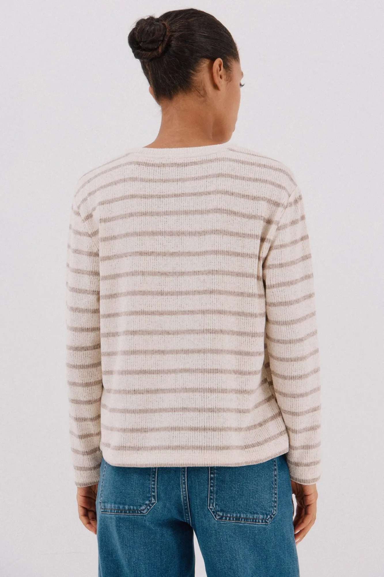 Cortefiel T-Shirts-Camiseta riscas em chenille Tostado