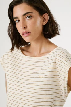 Pepe Jeans T-Shirts-Camiseta riscas manga curta com abertura nas costas estampado