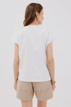 Cortefiel T-Shirts-Camiseta trançada com gola em bico Branco