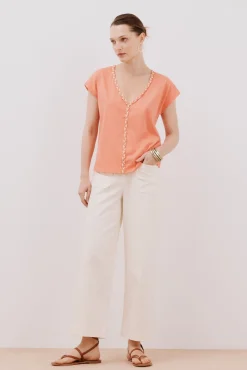 Cortefiel T-Shirts-Camiseta trançada com gola em bico Vermelho