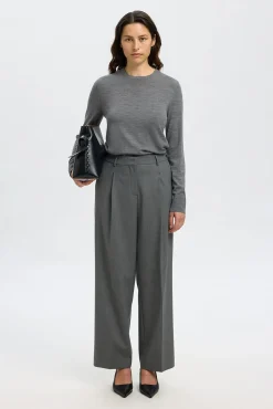 Selected Camisolas-Camisola 100% lã merino. Cinzento