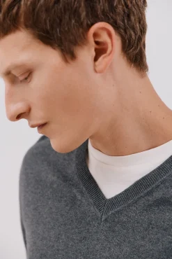 Cortefiel Camisolas-Camisola algodão caxemira gola em bico Cinzento