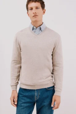 Cortefiel Camisolas-Camisola algodão caxemira gola em bico Tostado