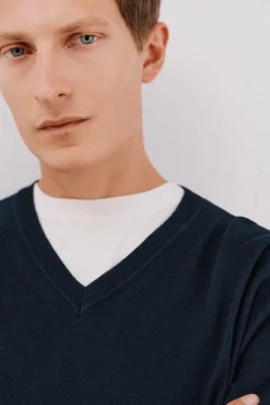 Cortefiel Camisolas-Camisola algodão caxemira gola em bico Azul