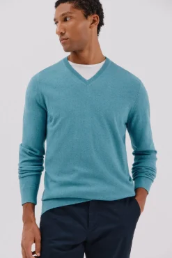 Cortefiel Camisolas-Camisola algodão caxemira gola em bico Azul