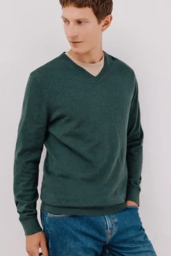 Cortefiel Camisolas-Camisola algodão caxemira gola em bico Verde