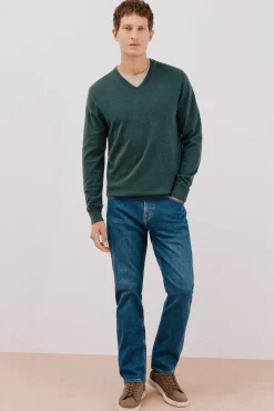 Cortefiel Camisolas-Camisola algodão caxemira gola em bico Verde