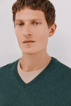 Cortefiel Camisolas-Camisola algodão caxemira gola em bico Verde