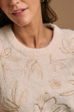 Polín Et Moi Camisolas-Camisola bordado em lurex cru Ecru