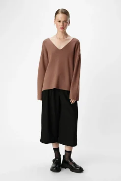 Object Camisolas-Camisola básico com gola em V Castanho