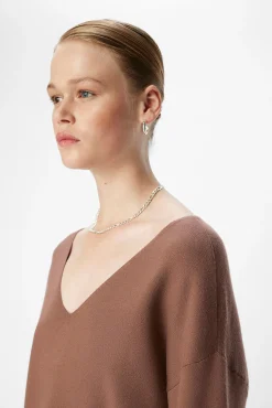 Object Camisolas-Camisola básico com gola em V Castanho