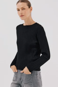 Cortefiel Camisolas-Camisola canelada botões Preto