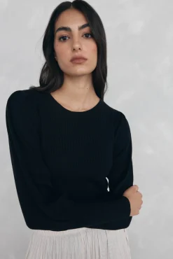 Pedro del Hierro Camisolas-Camisola canelada manga abaloada Preto