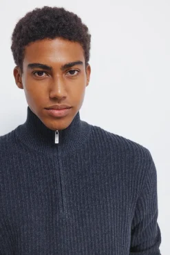 Springfield Camisolas-Camisola canelado com fecho-éclair azul