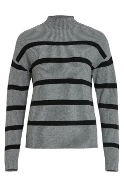 Vila Jeans|Camisolas-Camisola canelado com riscas Cinzento