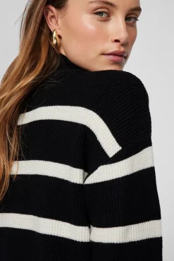 Vila Jeans|Camisolas-Camisola canelado com riscas Preto