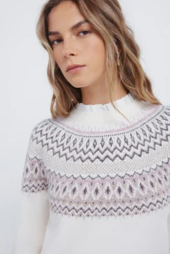 Springfield Camisolas-Camisola com borda jacquard e gola combinada vison