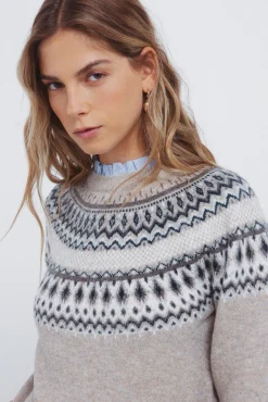 Springfield Camisolas-Camisola com borda jacquard e gola combinada cinzento