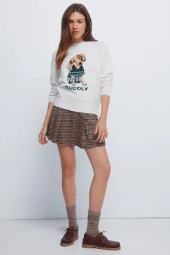 Springfield Camisolas-Camisola com estampado de cão em tricô "fofo" branco